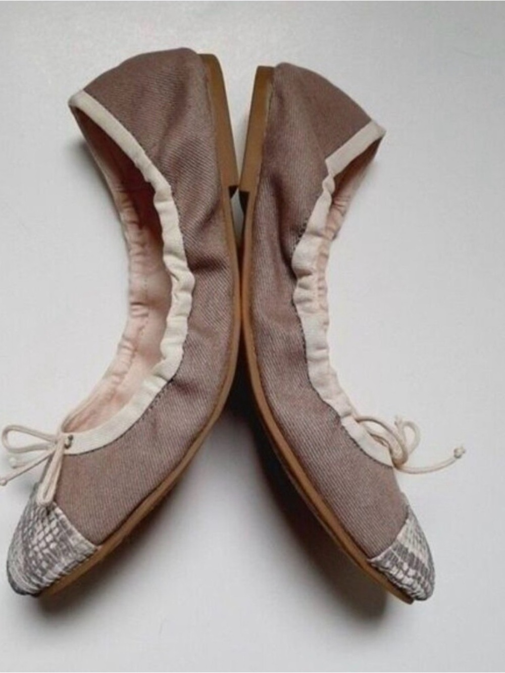Libbey Taupe Ballet Flats with Neutral Snakeskin Toe Cap - Picture 4 of 5